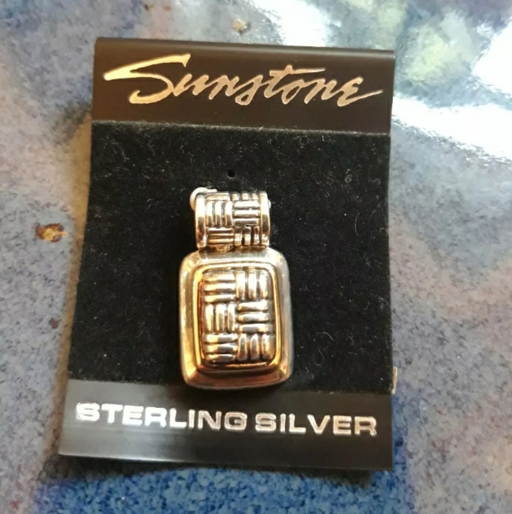 Vintage 18K & Sterling Silver Pendant Basket Weave by Sunstone NWT 1980